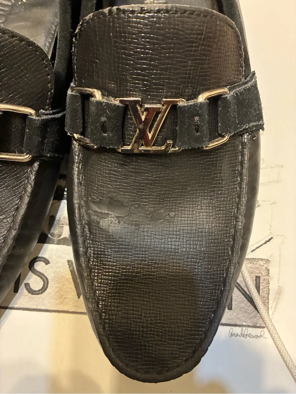 Louis Vuitton Black Leather LV Logo Bit Loafers